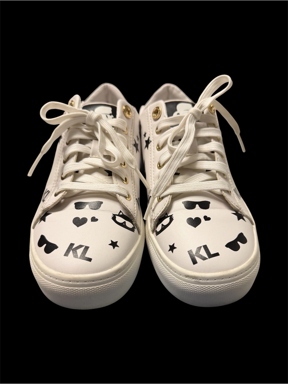 Karl Lagerfeld Paris Woman’s White Low-Top Sneakers with Black Logo Icons Sz 7.5 - Picture 3 of 11